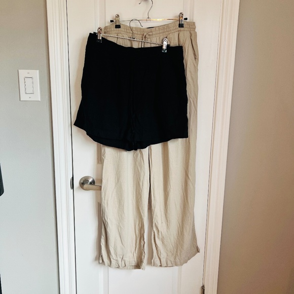 Set of Gap Linen Blend Pants and Short Set Pull on Size Medium Black Tan - Picture 1 of 11